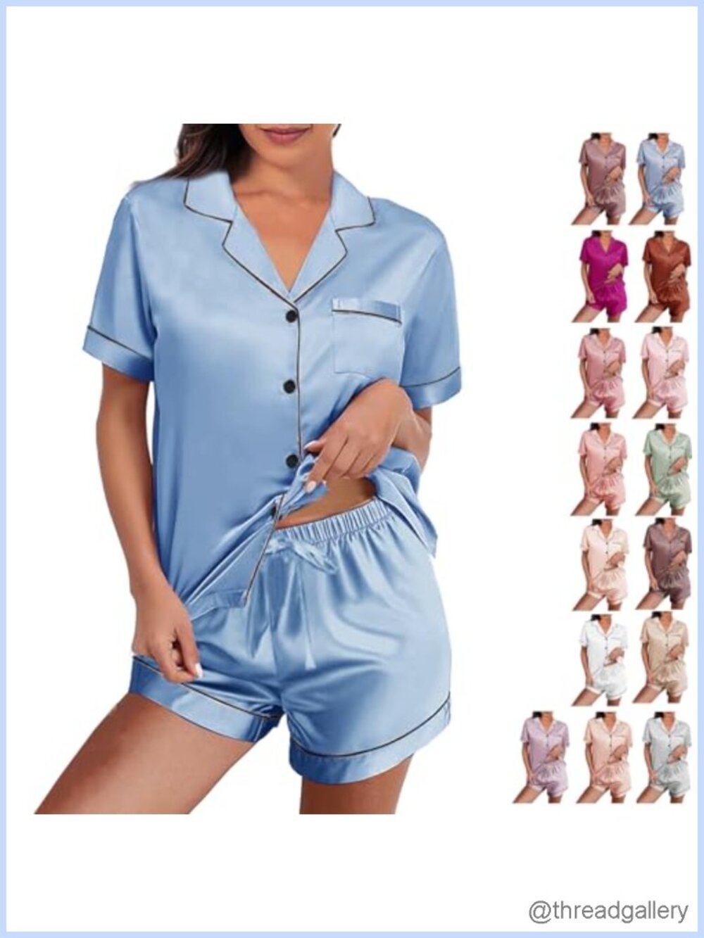 Womens Silky Satin Pajama Set Two-Piece Button-Down Sleepwear Lounge - Picture 4 of 6